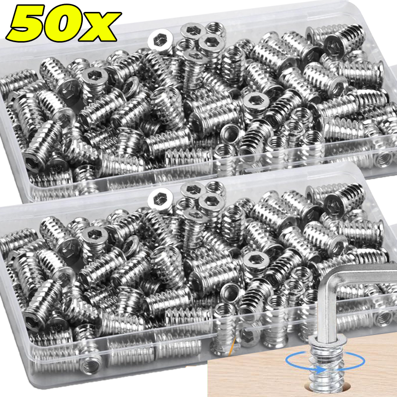 Furniture Hardware Threaded Inserts - 10/50x Insertos Roscados para Madeira, Porcas