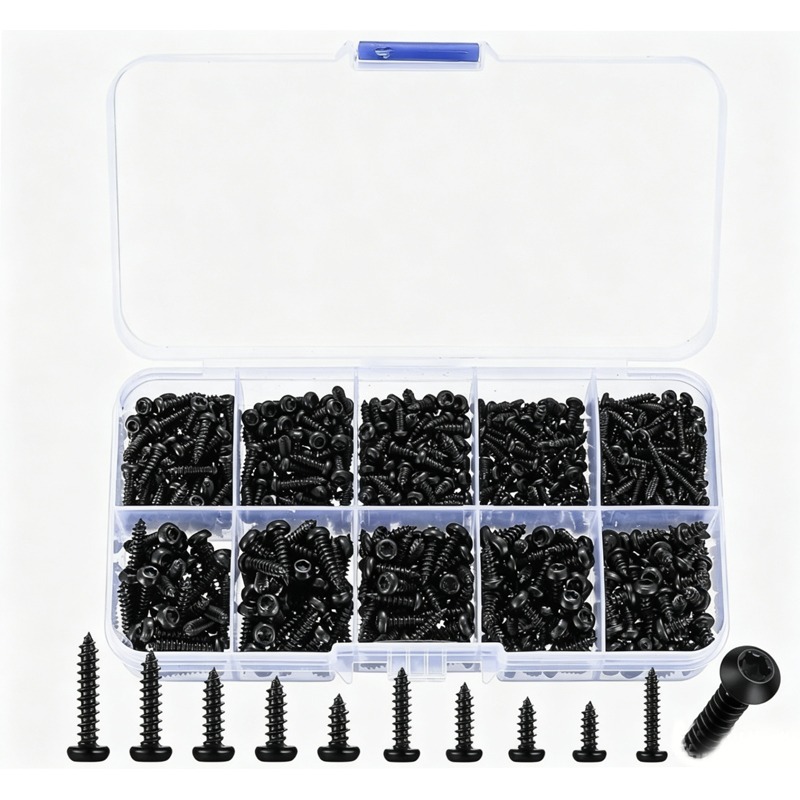 Furniture Hardware Fasteners - 600 Peças Parafusos Autoatarraxantes Torx Pretos