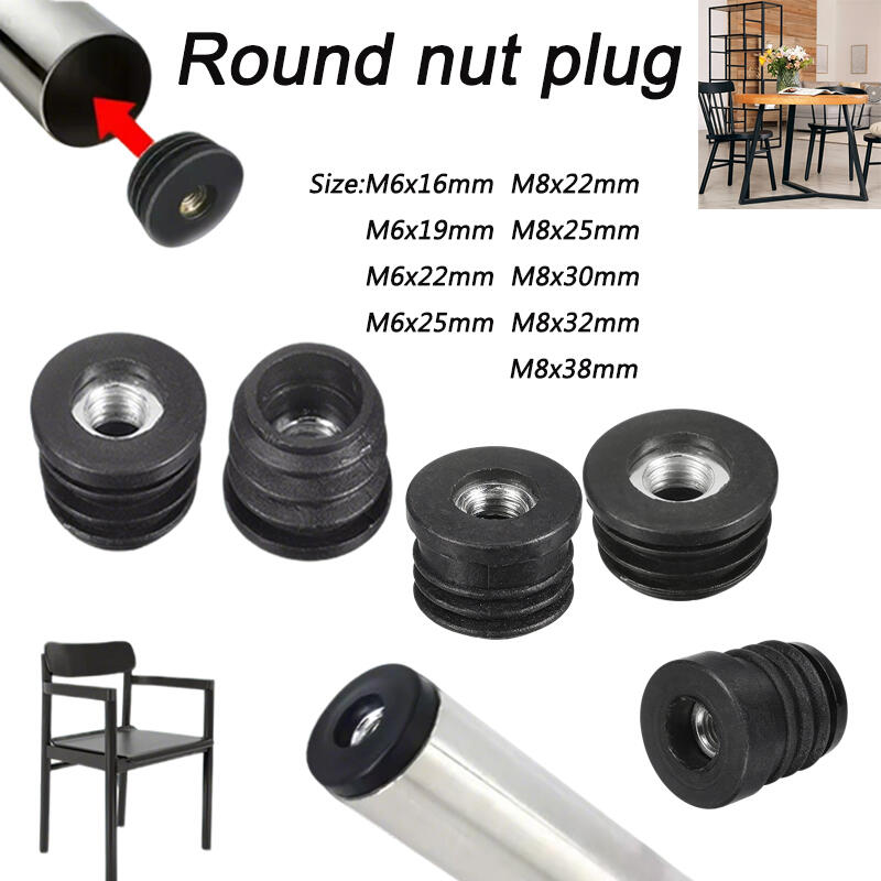 Furniture Hardware Connectors - 4/8/12 Peças Tampas Redondas Pretas para