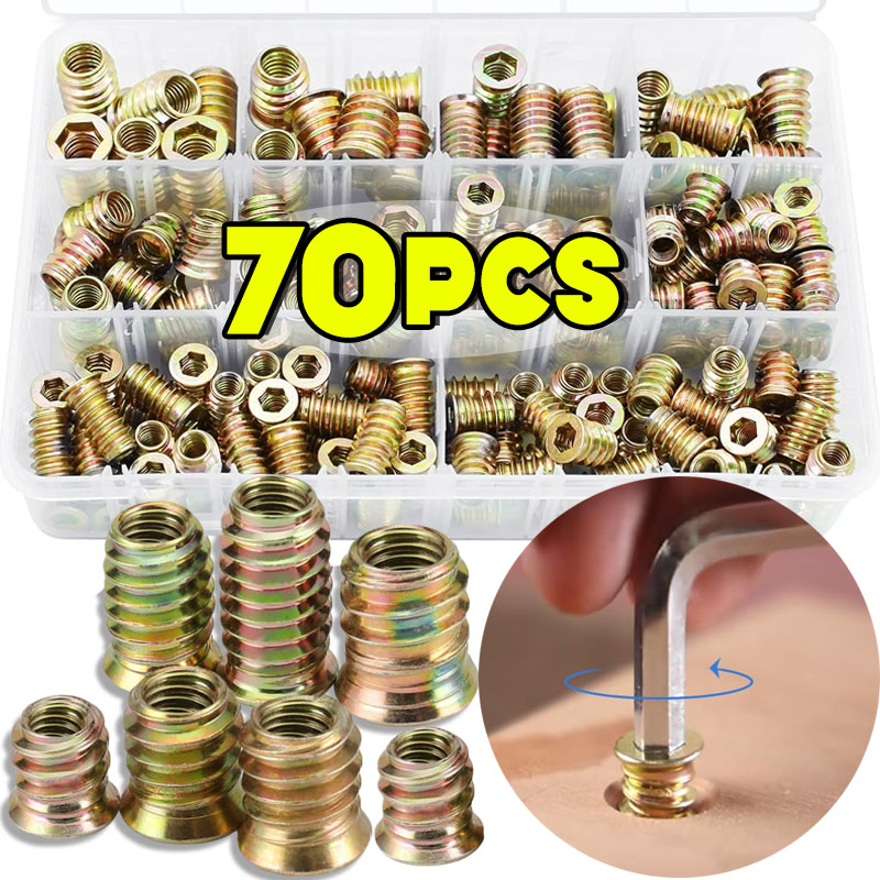 Furniture Hardware Threaded Inserts - Kit de 70 Peças de Porcas