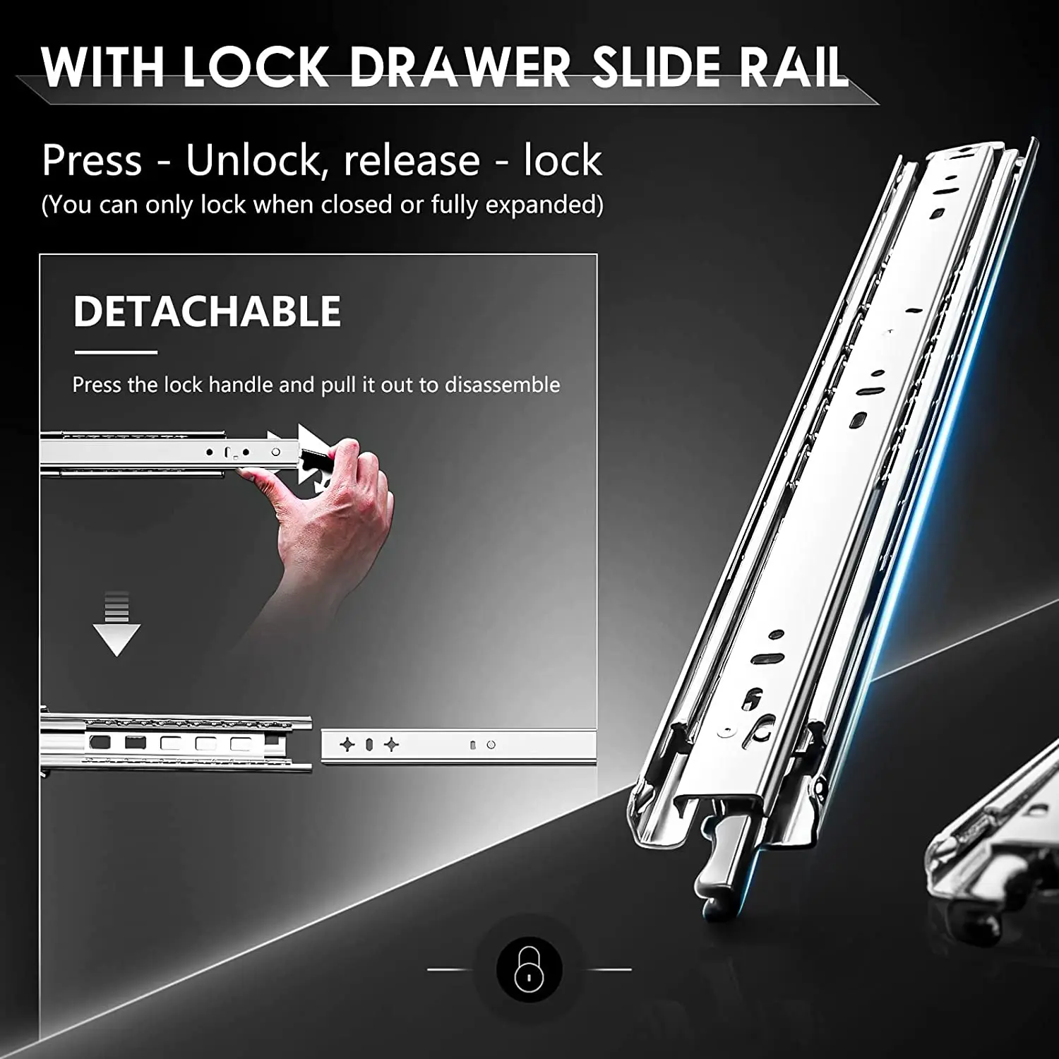 Drawer Slide Pair - Corrediças de Gaveta Reforçadas com Trava,