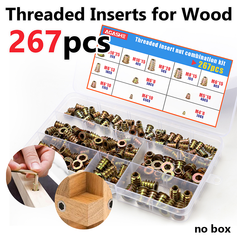 Furniture Hardware Threaded Inserts - 267 peças de Porcas Rosqueadas com